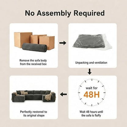 Claiks 128" Modular U Shaped Couch, Sectional Deep Seat Sofa with Pet Stair, Dark Grey