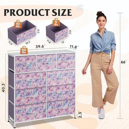 WLIVE Tall Dresser for Bedroom, 9 Drawer Chest of Drawers, Tie-Dye