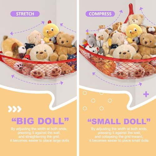 Lazebox Stuffed Animal Net Hammock for Plushie Toys, Stuffed Animal Hammock Corner for Kids' Room Decor, Ideas for Organizing Stuffy Collection