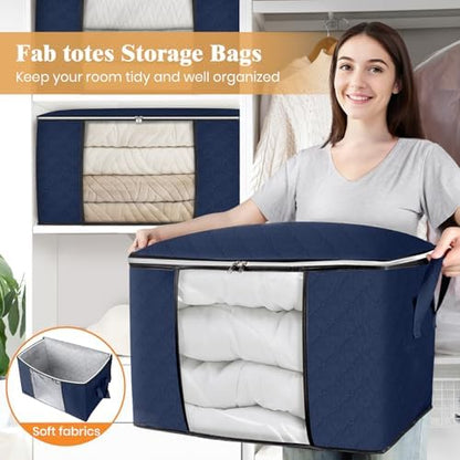 90L Clothes Storage, Foldable Thick Fabric Blanket Storage Bags