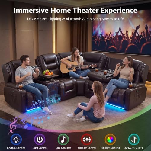 SAMERY Power Loveseat Recliner Sofa, Adjustable Headrests & Lift-Top Table