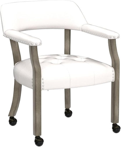 LEEMTORIG Set of 4 Large Dining Chairs with Casters and Arms, Rolling Dining Chairs with Wheels, Solid Wood Boss Caption's Chairs, 26" D x 25.2" W x 31.5" H, Grey Legs & Ivory SY-1318-WT