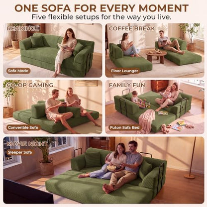 79" High‑Back Convertible Futon Sofa Bed, Boneless Couch for Living Room