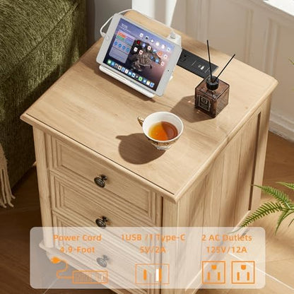 RWYHG 18" Night Stand with Charger Station, Nightstand with 3 Drawers