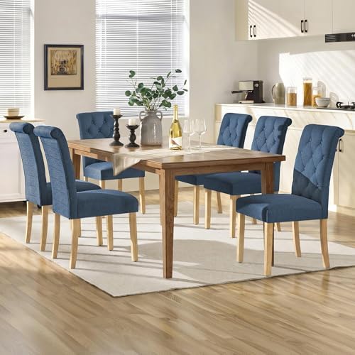 Yaheetech Dining Chairs Set of 6 Modern Upholstered Parson Chairs Blue