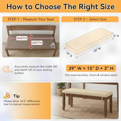 Bench Cushion for Indoor Furniture Light Brown, 39x15x3 inch