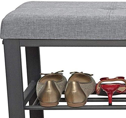 Simplify Storage Bench, Shoe Rack, Ottoman, Tufted, Padded Seating for Entryway, Bedroom, Closet & Hallway, Grey