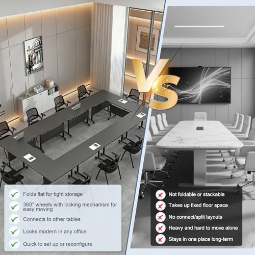 Conference Table, Folding Conference Room Tables with Wheels, Modular Flip Top Nesting Training Table, Modern Rolling Meeting Stackable Tables for Mobile Office Boardroom Classroom, Gray 2Pack