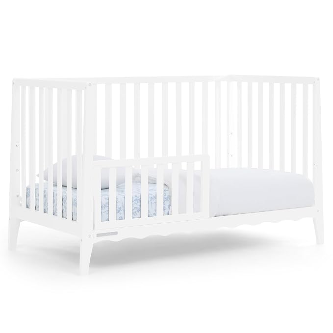 Delta Children Lulu 5-in-1 Convertible Crib, Converts to Toddler Bed, Daybed, Sofa & Full-Size Bed, Greenguard Gold Certified, Fits Standard Crib Mattress, 3 Mattress Heights for Baby,Bianca White