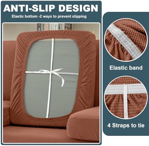 UNBBRRL Seat Cushion Cover and Back Covers for Corner Sofa Stretch Jacquard, Non Slip L Shaped Sofa Slipcover with Storage Ottoman, Sectional Couch Cover for Chaise Lounge (Rust red,31 x 59 x 6”)