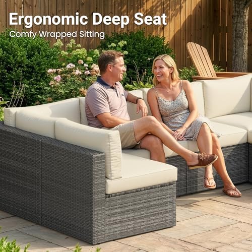 7 Pieces Wicker Patio Furniture Set - Outdoor Sectional for All Weather