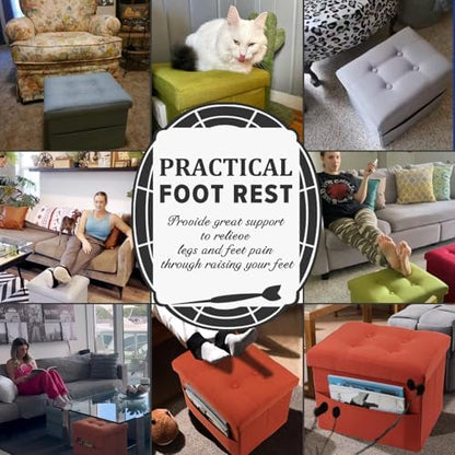 LINMAGCO Ottoman with Storage Small Foot Rest Stool Under Desk Stool Short Folding Footrest for Living Room Bedroom Home Office Dorm Dark Navy 17X13X13IN