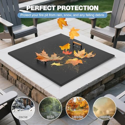 Fire Pit Lid Square 38", Heat Resistant Metal Firepit Cover