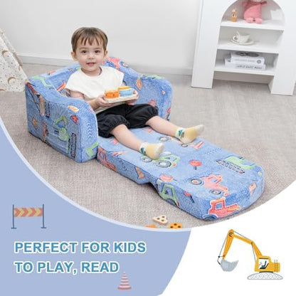 Comfy Kids Sofa Chair, 2-in-1 Fold Out Couch with Blanket