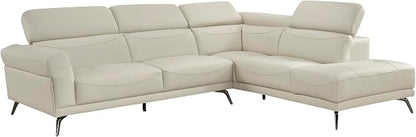 Lexicon L-Shaped Sectional Couch with Right Chaise, Top Grain Leather Match Sectional Sofa, Adjustable Headrests, Black Chrome Metal Legs, High-Density Cushions, Stitching, for Living Room, Beige