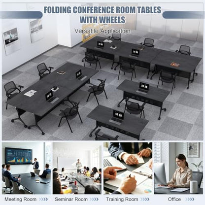 Folding Conference Room Tables with Wheels, Black 6Pack Training Tables