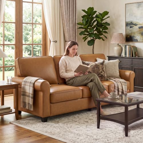 Kingfun Faux Leather Sofa Set,Standard Sofa with Chair,HoneyBrown