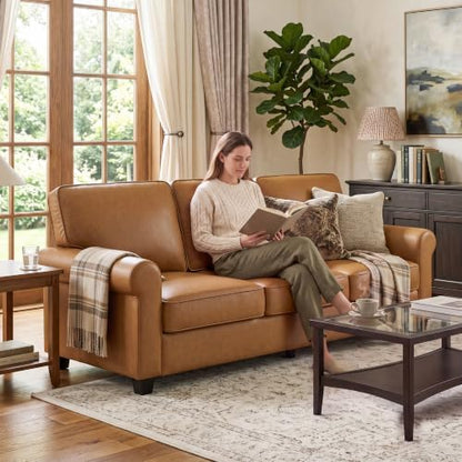 Kingfun Faux Leather Sofa Set,Standard Sofa with Chair,HoneyBrown