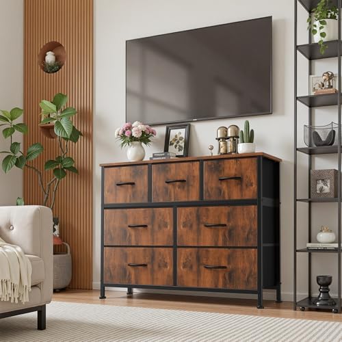Sweetcrispy 7 Drawer Fabric Dresser for Bedroom, Closet Organizer, Brown
