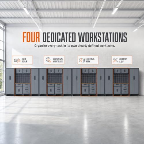 32-Pack Garage Storage Cabinet System with Workbench and Pegboard