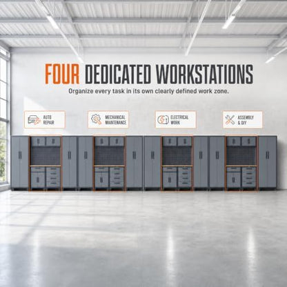 32-Pack Garage Storage Cabinet System with Workbench and Pegboard