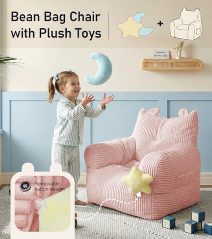 little dove Kids Bean Bag Chair with 2 Plush Toys, Comfy Bean Bag Sofa