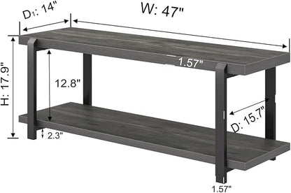 EXCEFUR Industrial Entryway Bench with Storage, Rustic Wood and Metal Shoe Rack Bench Seat, 47 Inch Grey