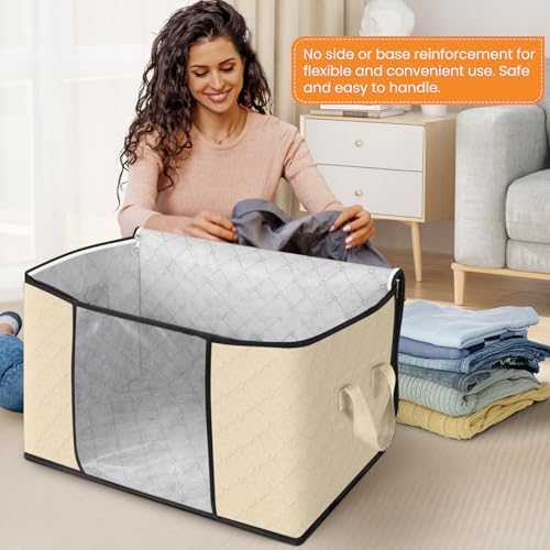 90L Clothes Storage, Foldable Thick Fabric Blanket Storage Bags