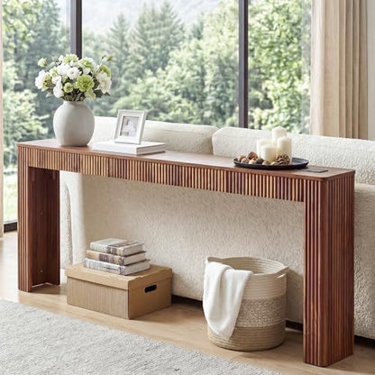 79" Long Narrow Sofa Table Behind Couch with Charging Station