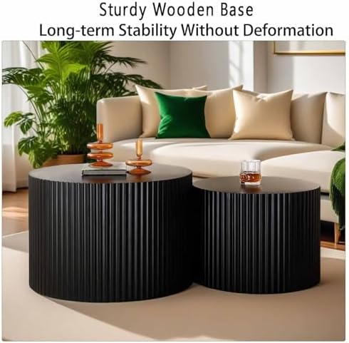 Modern Round Wooden Nesting Coffee Table Set of 2 (ESMALL)