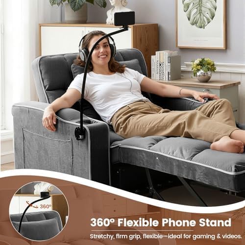 5 in 1 Convertible Sleeper Chair, Sofa Bed with Holder, Dark Gray