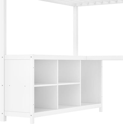 Bellemave Full Size loft Bed with L Desk, Wardrobe, Metal Full Loft Bed Frame for Adults, Kids, Teens, White