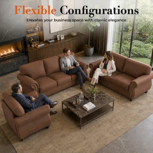 Couchus 3-Piece Sofa Set, 88" 3-Seater, 77" Loveseat, 42" Armchair, Rust