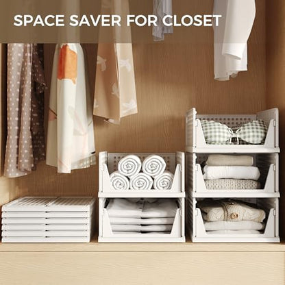 6 Pack Closet Organizer Storage Bins Stackable Plastic Drawer Shelf