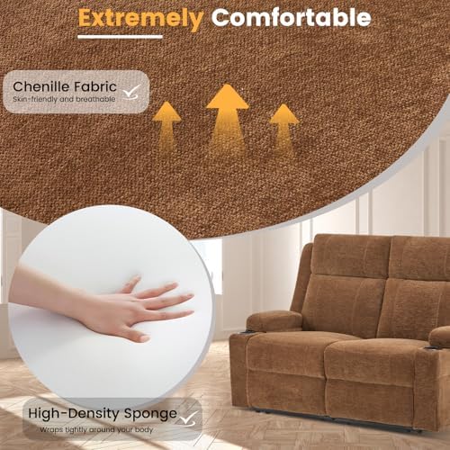 Recliner Loveseat, Double Recliner Loveseat with Cup Holders & Storage Pockets,Wall Hugger Reclining Loveseat 150° Adjustable RV Couch,Manual Reclining Loveseat for Living Room & Home Theater