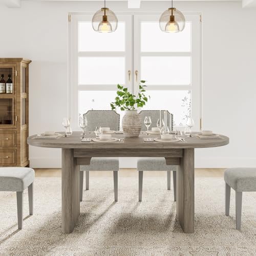GarveeHome 63" Long Oval Dining Table with Wooden Base for 2-4 People