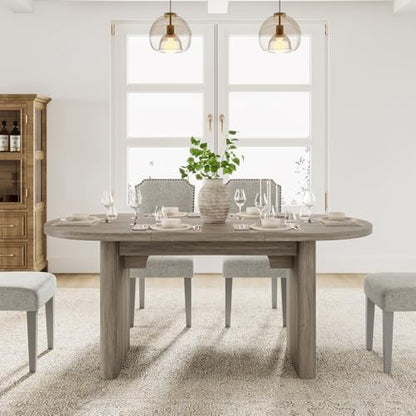 GarveeHome 63" Long Oval Dining Table with Wooden Base for 2-4 People