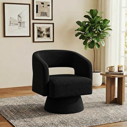 Swivel Accent Chair,Mid-Century Barrel Chair(Black-chenille, Set of 1)