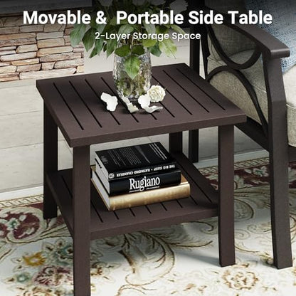 RoyalCraft Outdoor Patio Furniture Set, 3 Pieces Metal Patio Conversation Set with Side Table for Porch Garden Backyard, Beige