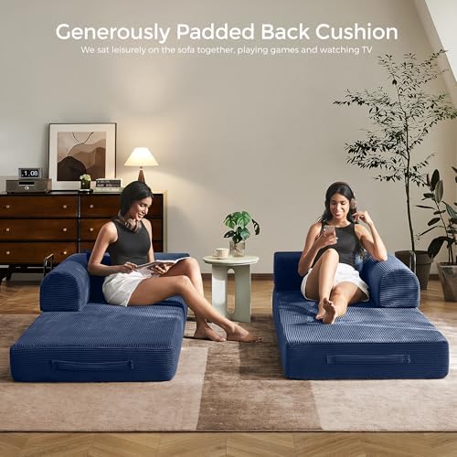 79" Convertible Futon Sofa Bed, Boneless Couch for Living Room | Blue