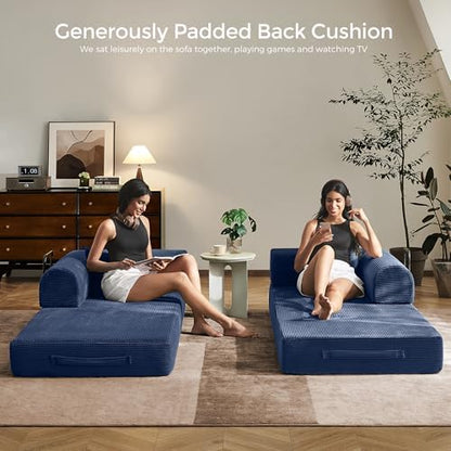 79" Convertible Futon Sofa Bed, Boneless Couch for Living Room | Blue