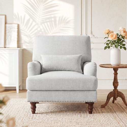 Accent Chair, Upholstered Armchair with Lumbar Pillow, Ash Gray