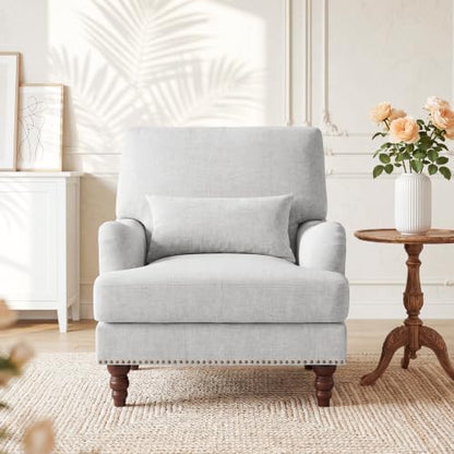 Accent Chair, Upholstered Armchair with Lumbar Pillow, Ash Gray
