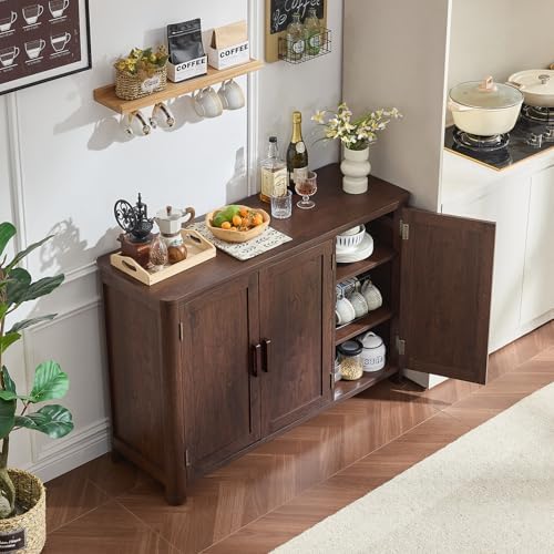 Joaxswe Walnut Sideboard Buffet Cabinet, 46" Arc-Shaped Storage Credenza