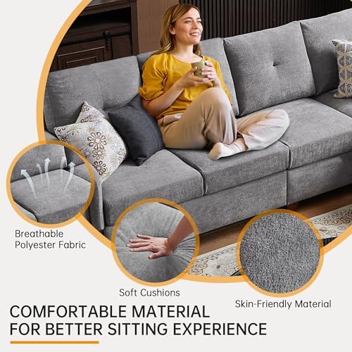 108'' L Shape Sectional Sofa, 4 Seat Fabric Couch for Living Room