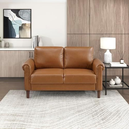 Lexicon Faux Leather Loveseat, 2 Seater Couch, Brown