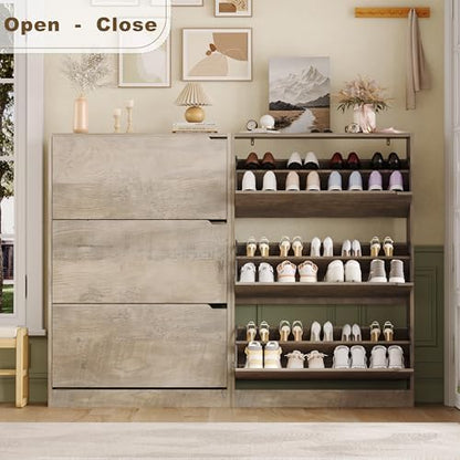 Shoe Storage Cabinet with 3 Flip Drawers, Grey