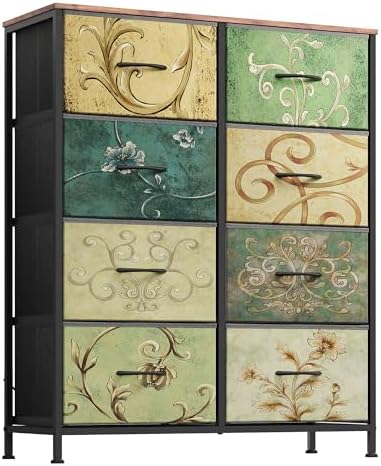 WLIVE 8 Drawer Fabric Dresser for Bedroom, Tall Storage Tower, Floral