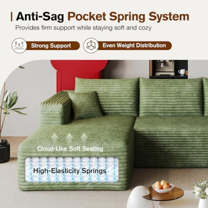 96" Sectional Boneless Modular Couch, Cloud Sofa Green