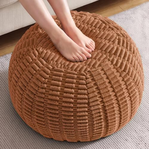 Hobestluk Stuffed Pouf Ottoman Footrest,Round Footstool,Large,Orange